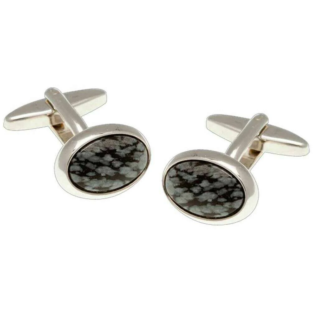 David Van Hagen Snowflake Oval Cufflinks - Black/Grey/Silver