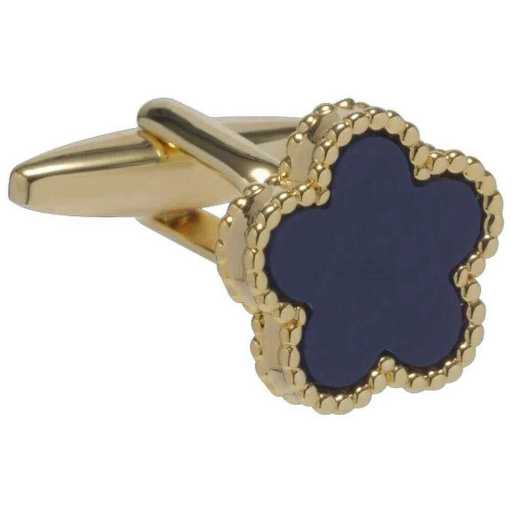 David Van Hagen Sodalite Flower Cufflinks - Blue/Gold - Image 2
