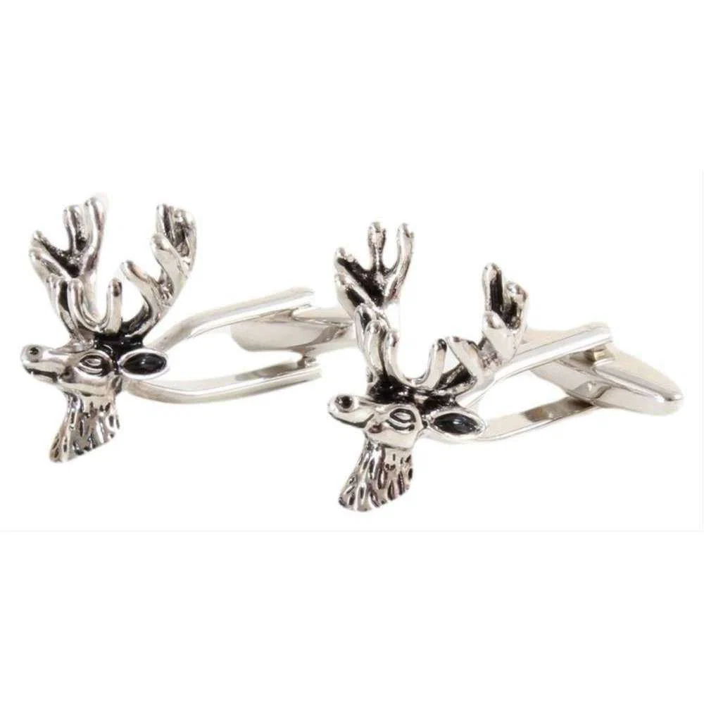 David Van Hagen Stags Head Cufflinks - Silver - Image 4