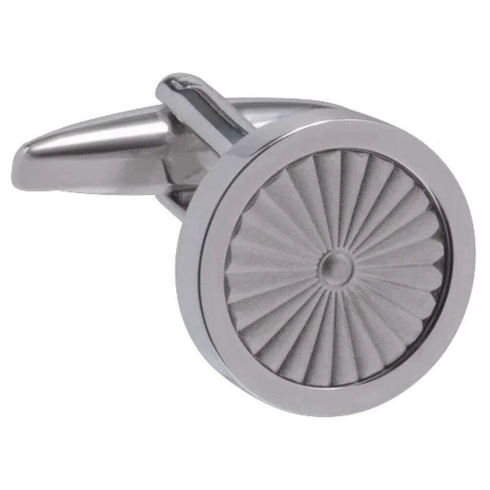David Van Hagen Sunburst Round Cufflinks - Silver - Image 2