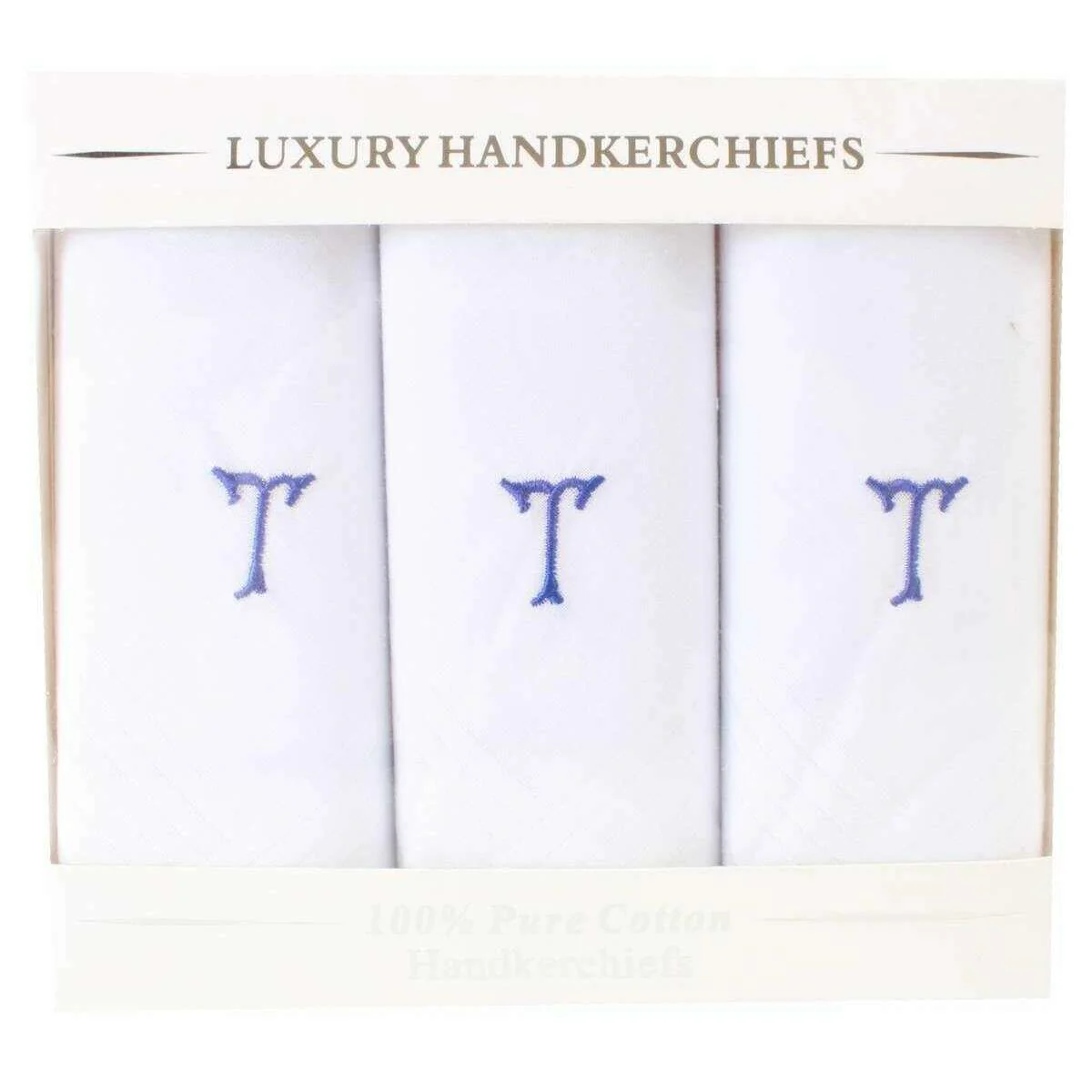 David Van Hagen T Initial 3 Pack Handkerchief - White/Blue - Image 2