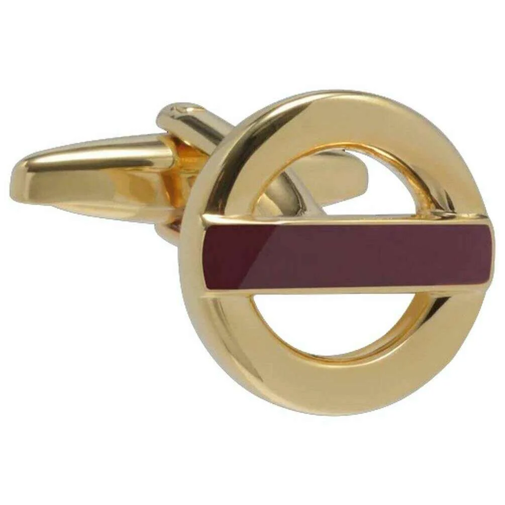David Van Hagen The Roundel Cufflinks - Burgundy/Gold - Image 2
