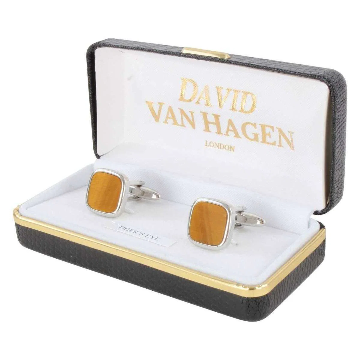 David Van Hagen Tiger Eye Square Cufflinks - Silver/Brown - Image 5