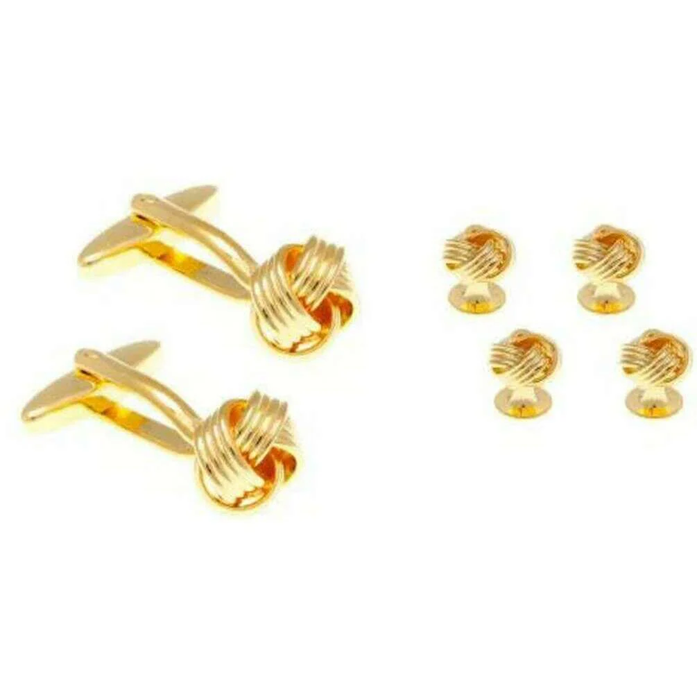 David Van Hagen Woven Knot Dress Studs and Cufflinks Set - Gold