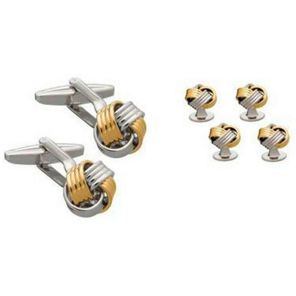 David Van Hagen Woven Knot Dress Studs and Cufflinks Set - Gold/Silver