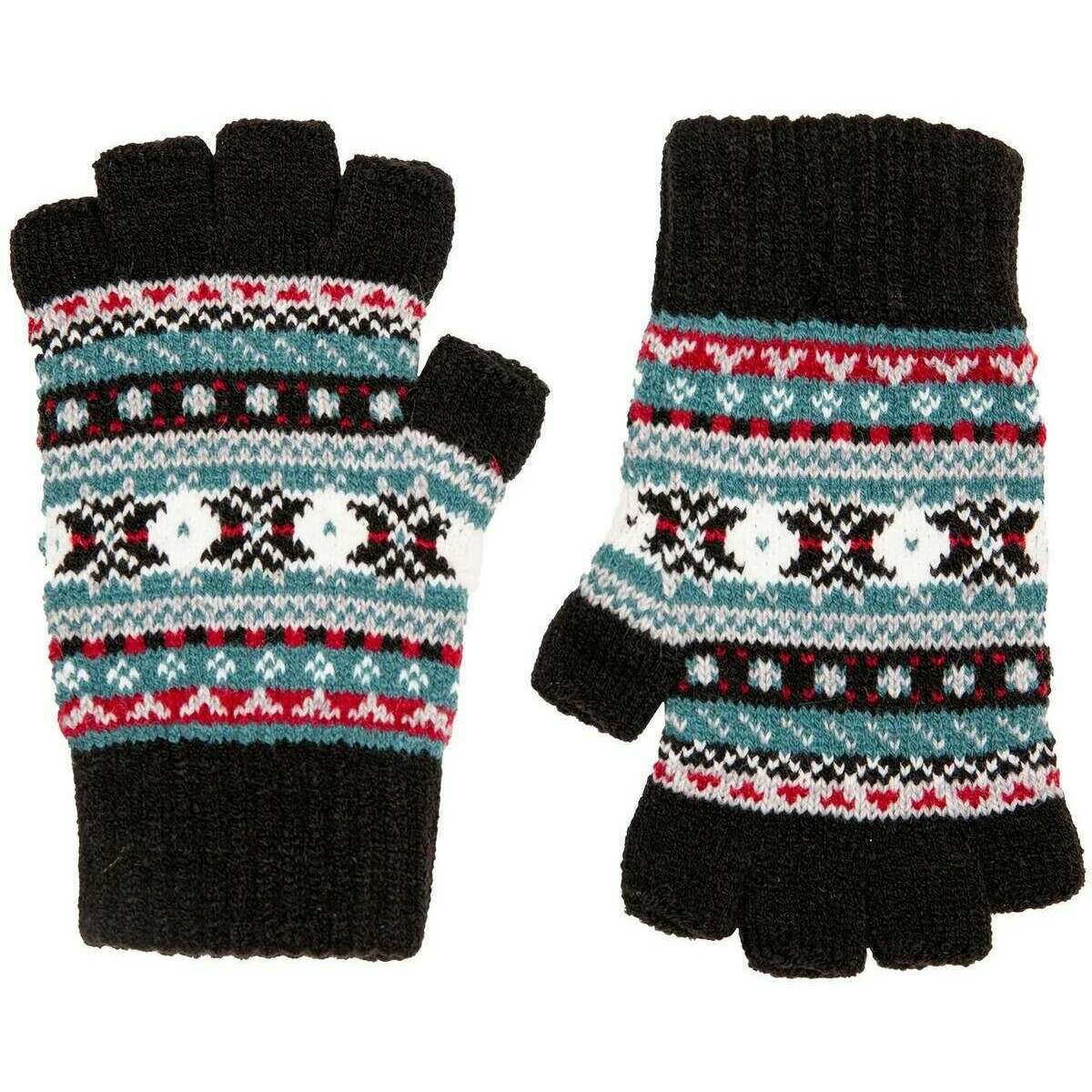 Dents Abstract Half Finger Knitted Gloves - Black - Image 2