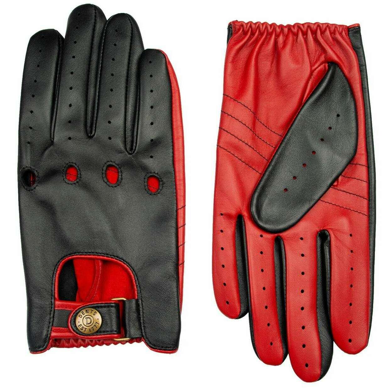 Dents Aintree Two-Colour Leather Driving Gloves - Black/Berry Red - Image 2