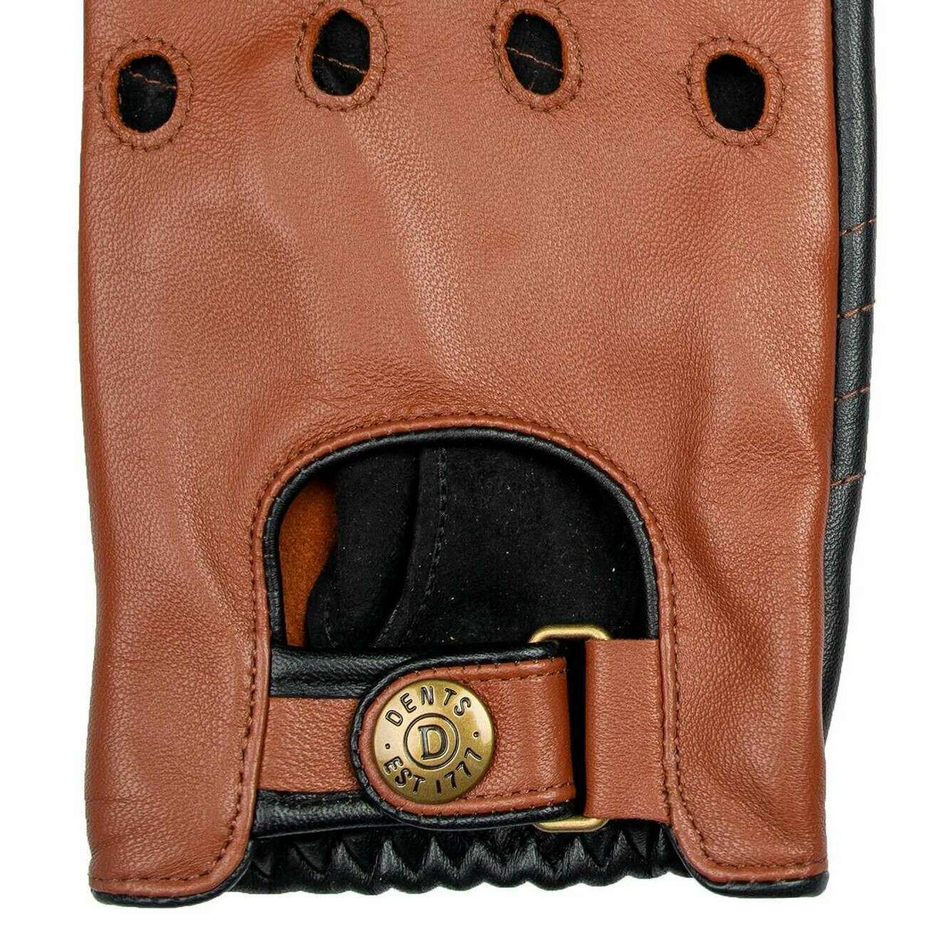 Dents Aintree Two-Colour Leather Driving Gloves - Cognac Brown/Black - Image 5