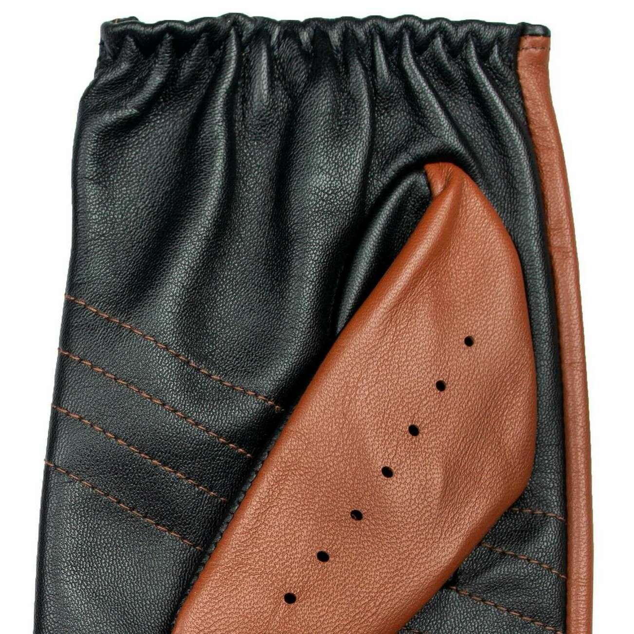 Dents Aintree Two-Colour Leather Driving Gloves - Cognac Brown/Black - Image 6