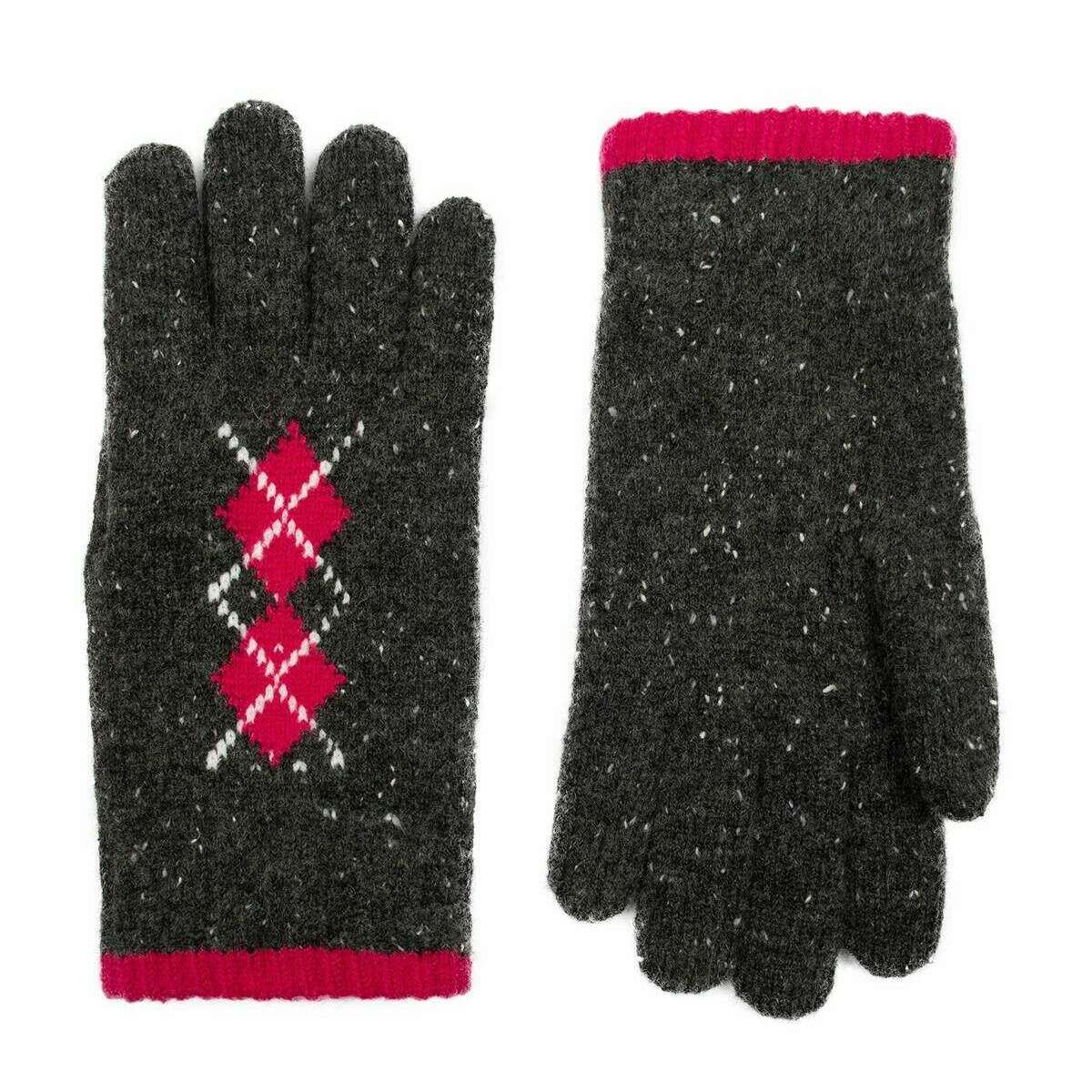 Dents Argyle Marl Yarn Knitted Gloves - Charcoal/Fuchsia Pink - Image 2
