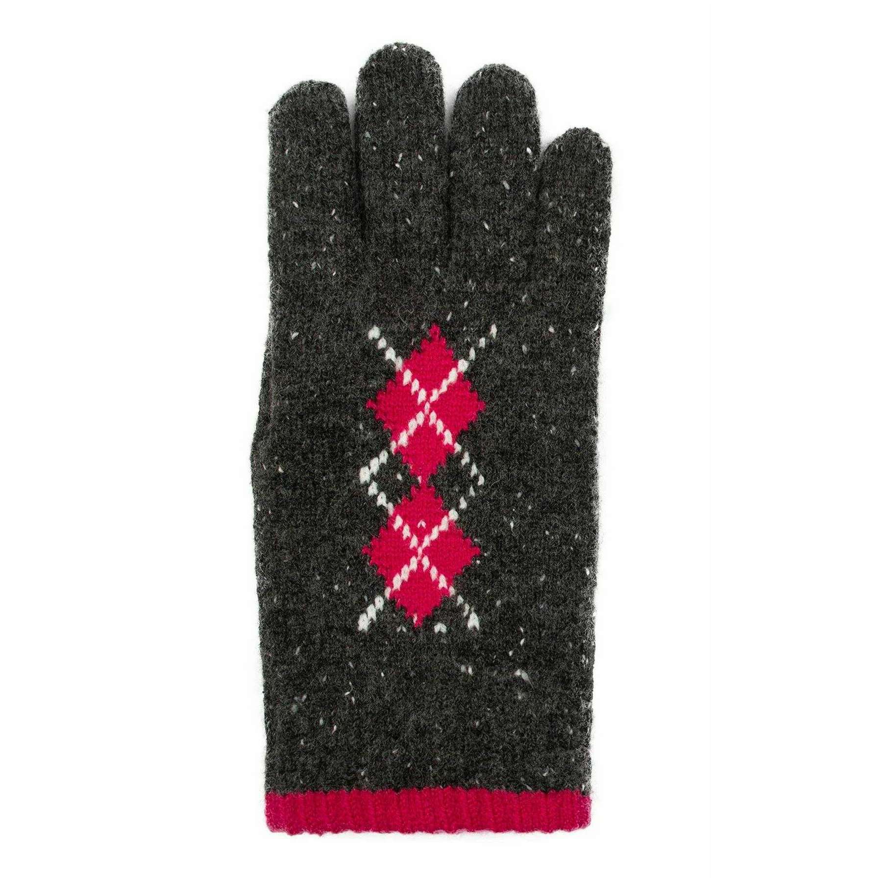 Dents Argyle Marl Yarn Knitted Gloves - Charcoal/Fuchsia Pink - Image 3