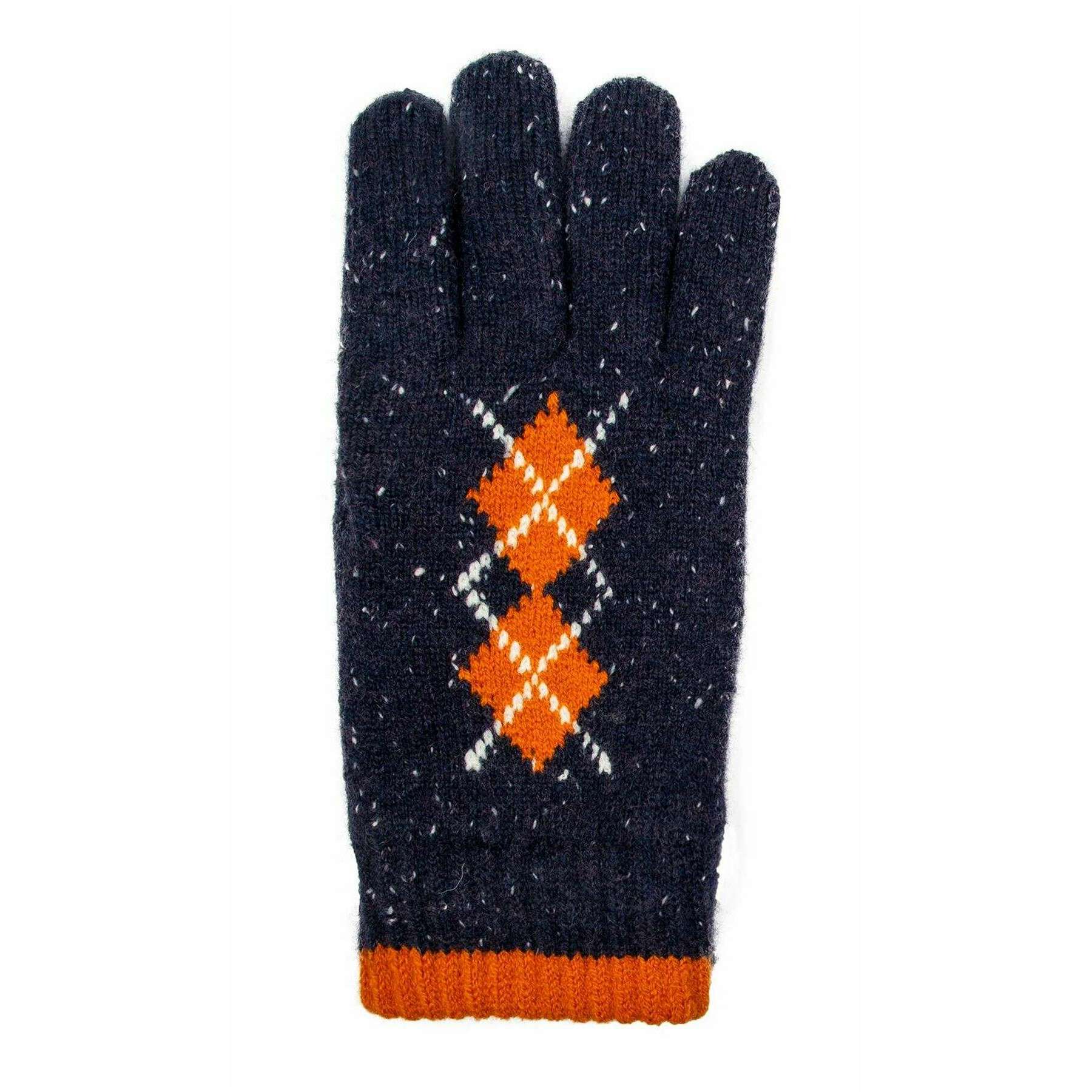 Dents Argyle Marl Yarn Knitted Gloves - Navy/Pumpkin Orange - Image 3
