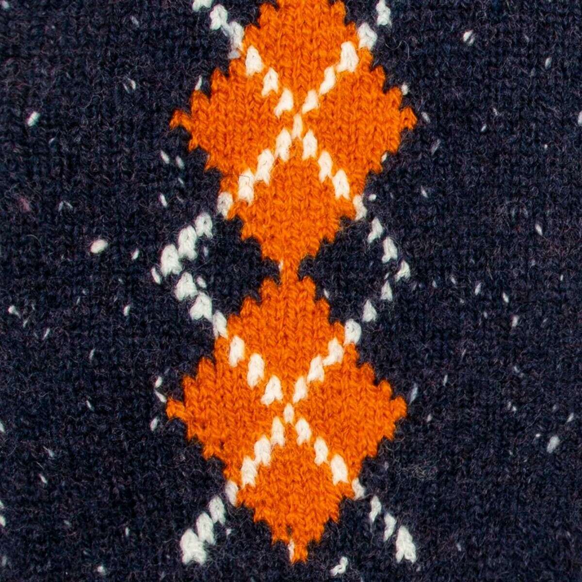 Dents Argyle Marl Yarn Knitted Gloves - Navy/Pumpkin Orange - Image 7