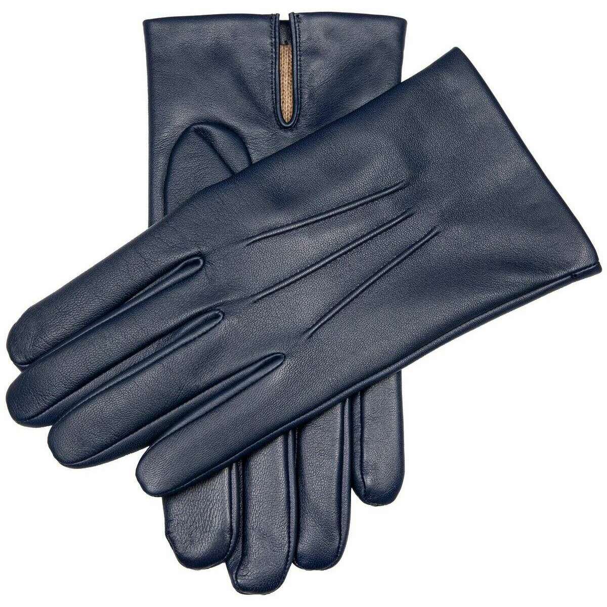 Dents Bath Three-Point Cashmere-Lined Leather Gloves - Navy