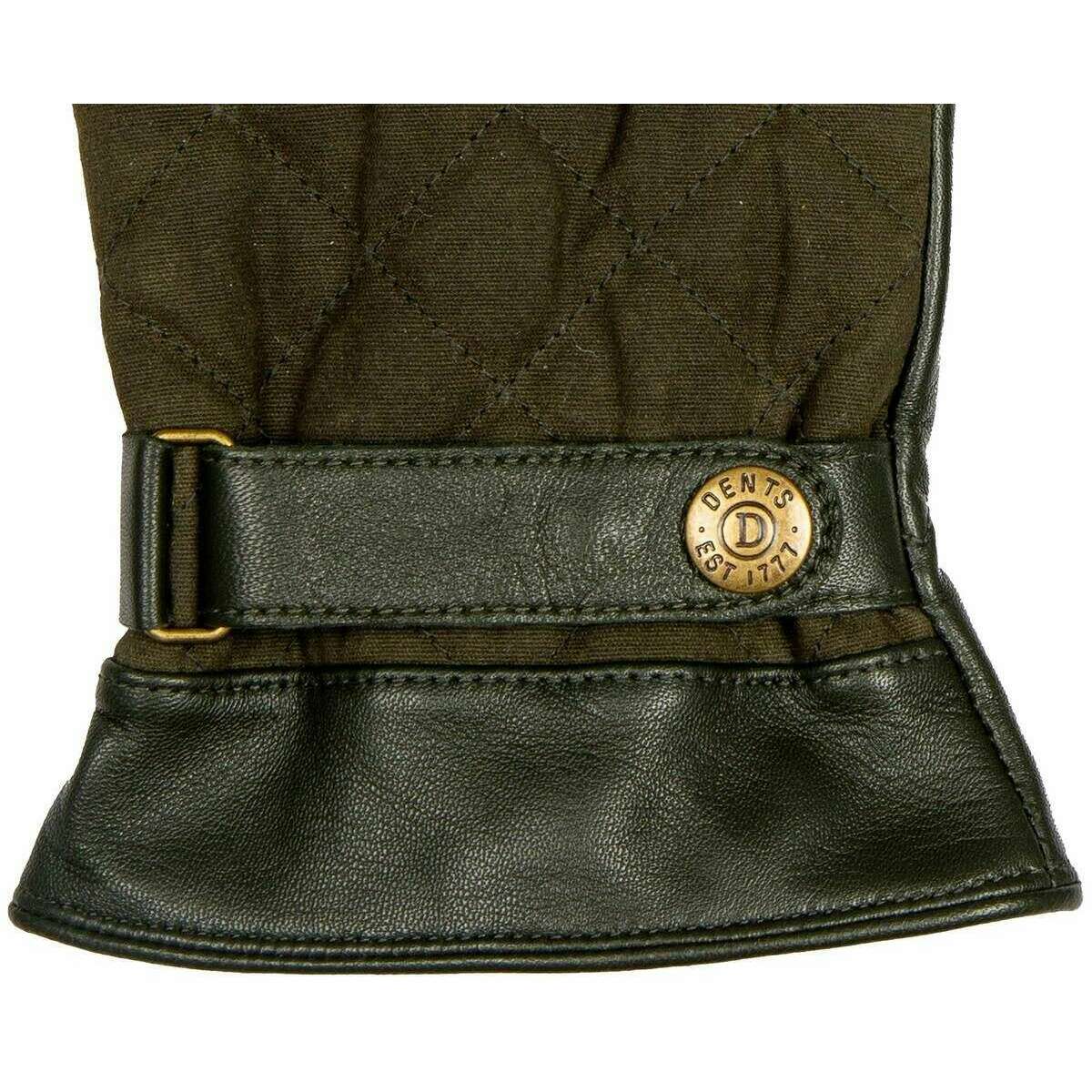 Dents Bruton Waxed Cotton Quilted Touchscreen Leather Gloves - Olive Green - Image 3