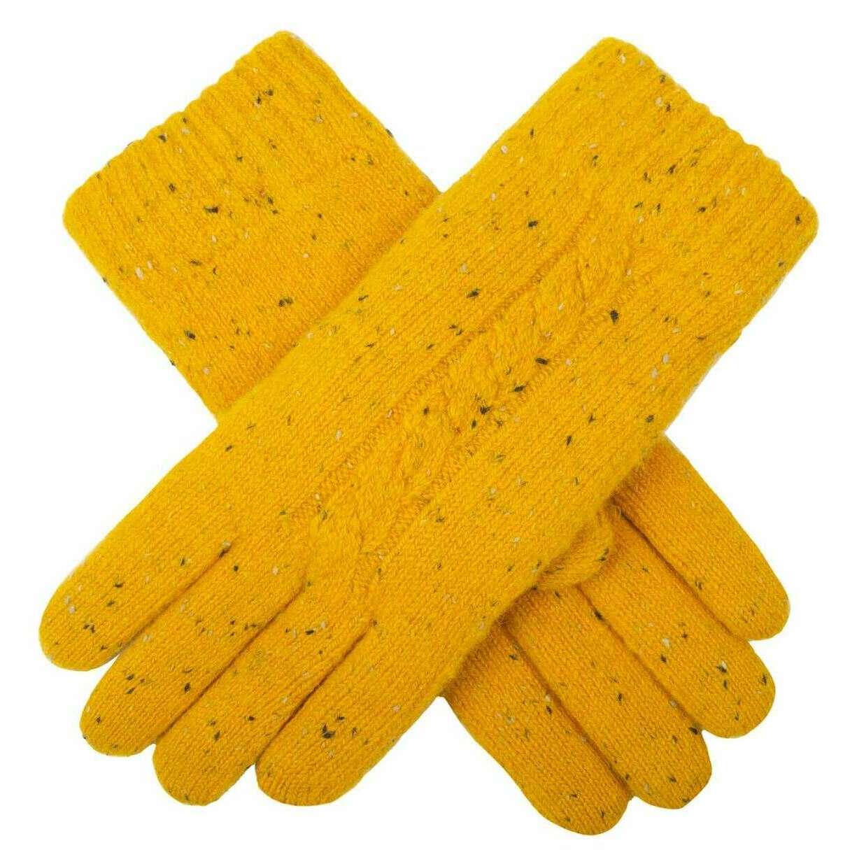 Dents Cable Knit Marl Yarn Gloves - Ochre Yellow