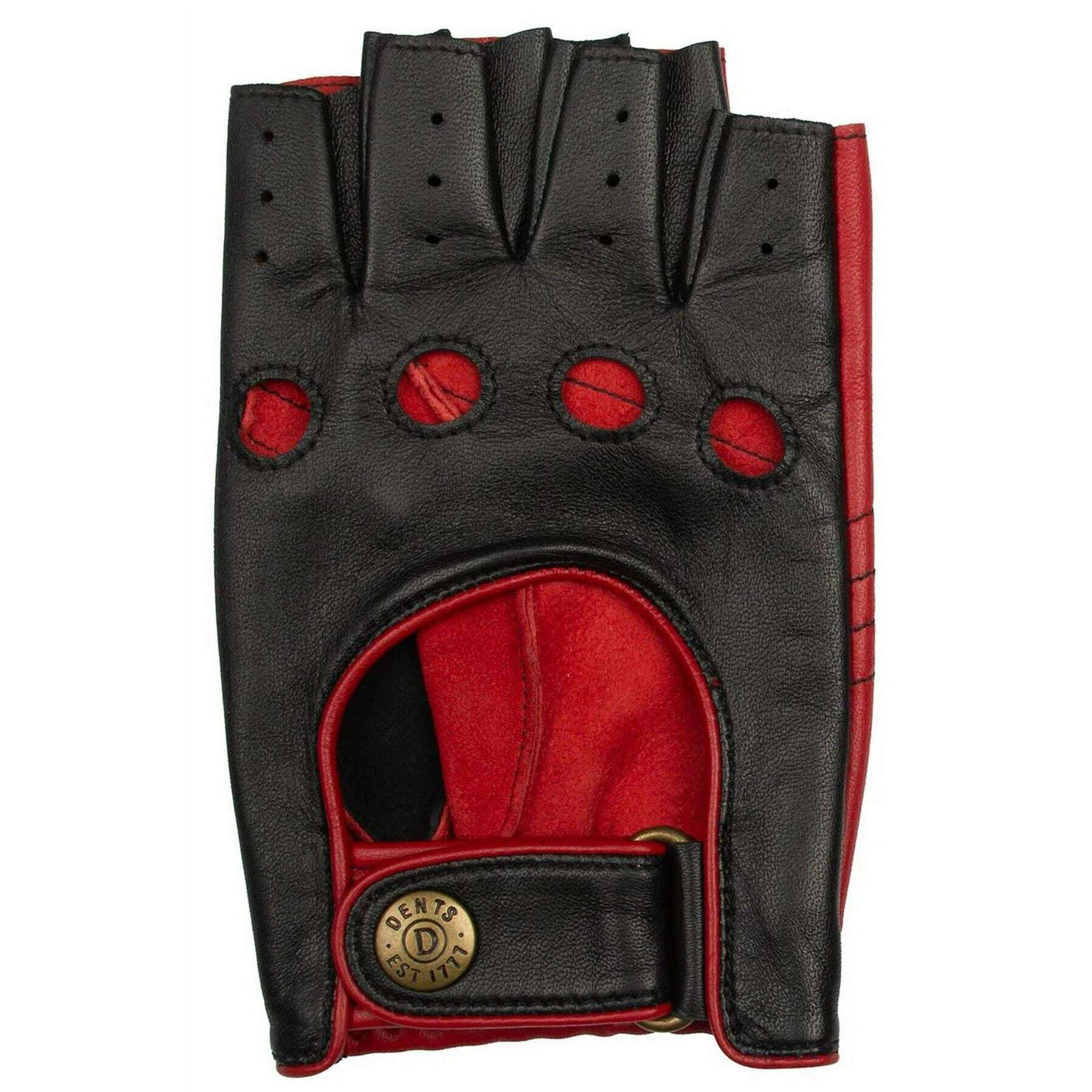 Dents Cadwell Fingerless Two-Colour Leather Driving Gloves - Black/Berry Red - Image 3