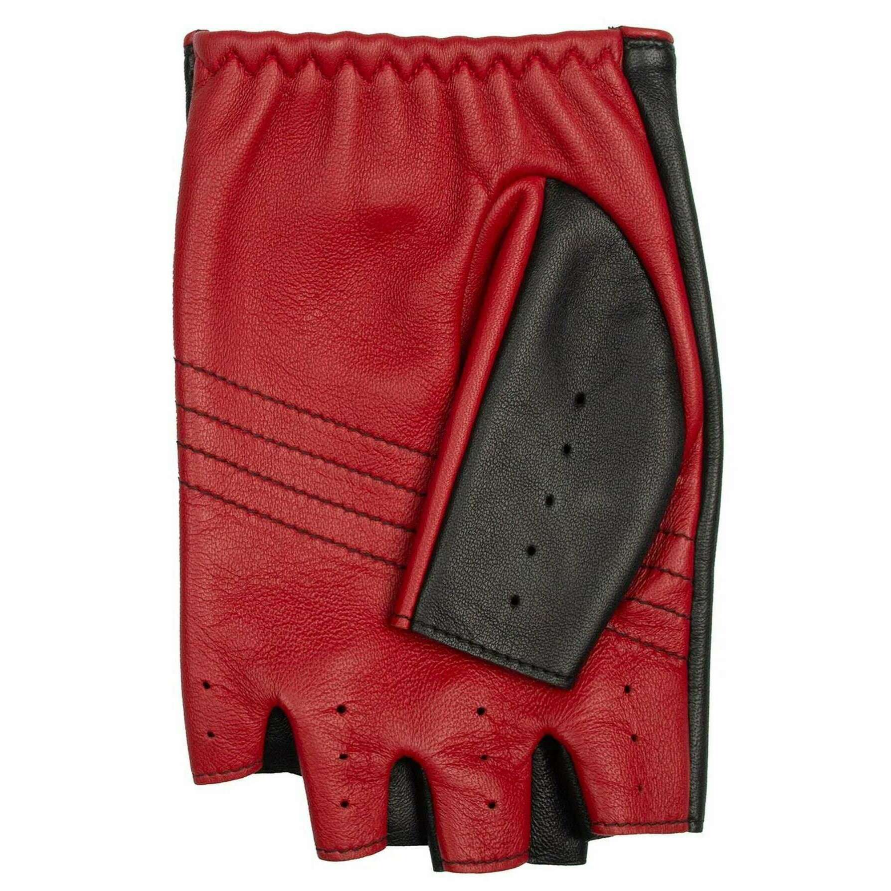 Dents Cadwell Fingerless Two-Colour Leather Driving Gloves - Black/Berry Red - Image 4
