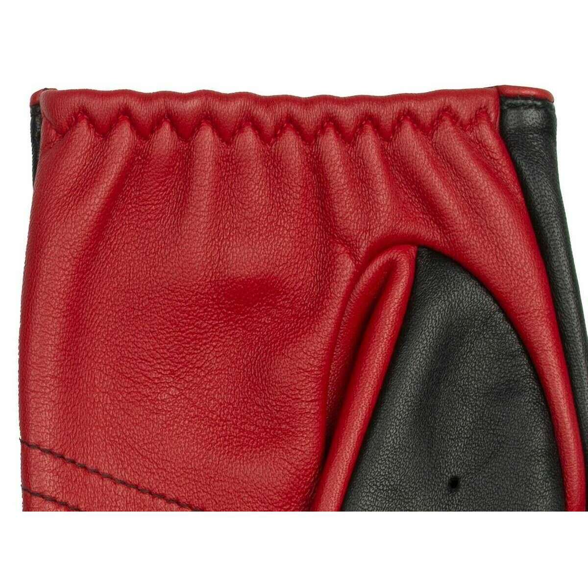 Dents Cadwell Fingerless Two-Colour Leather Driving Gloves - Black/Berry Red - Image 6