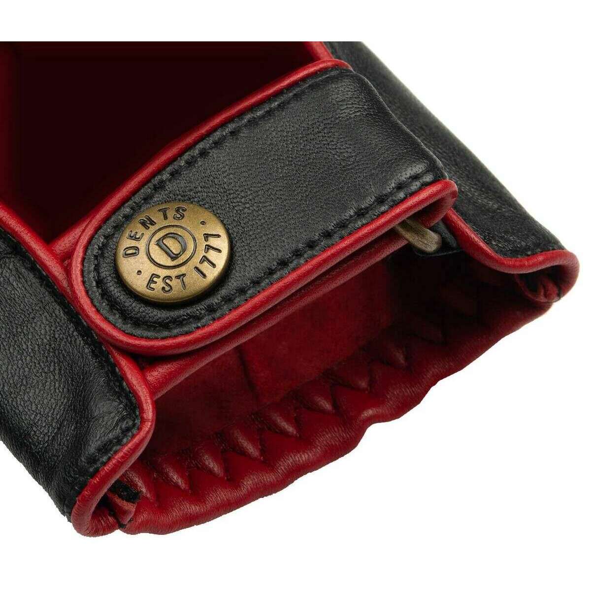 Dents Cadwell Fingerless Two-Colour Leather Driving Gloves - Black/Berry Red - Image 7