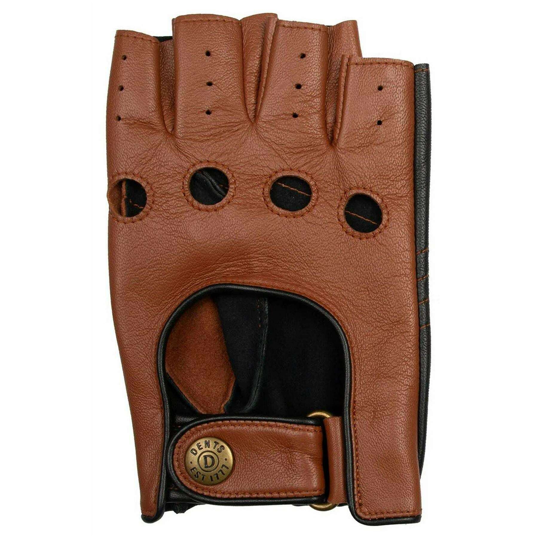 Dents Cadwell Fingerless Two-Colour Leather Driving Gloves - Cognac Brown/Black - Image 3