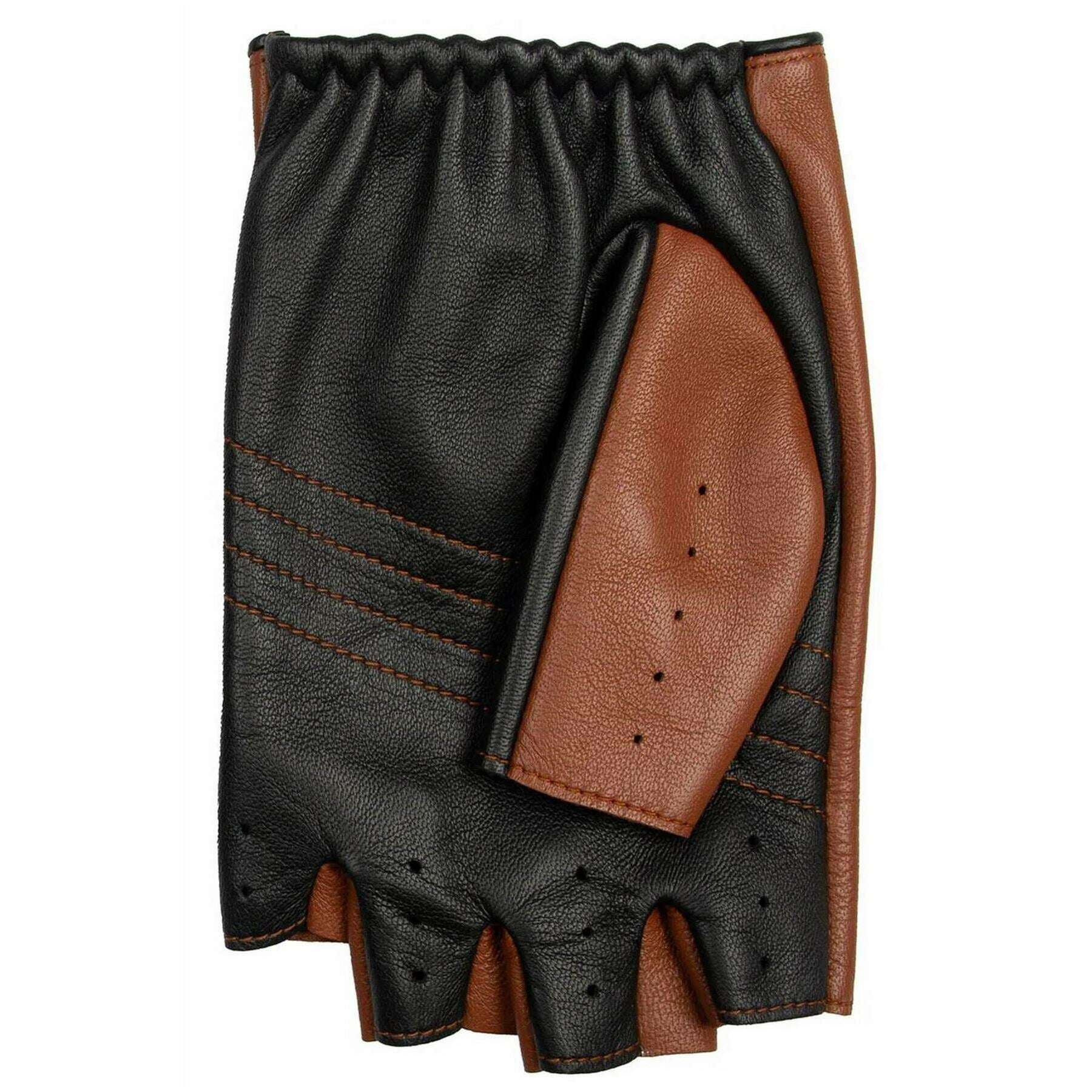Dents Cadwell Fingerless Two-Colour Leather Driving Gloves - Cognac Brown/Black - Image 4