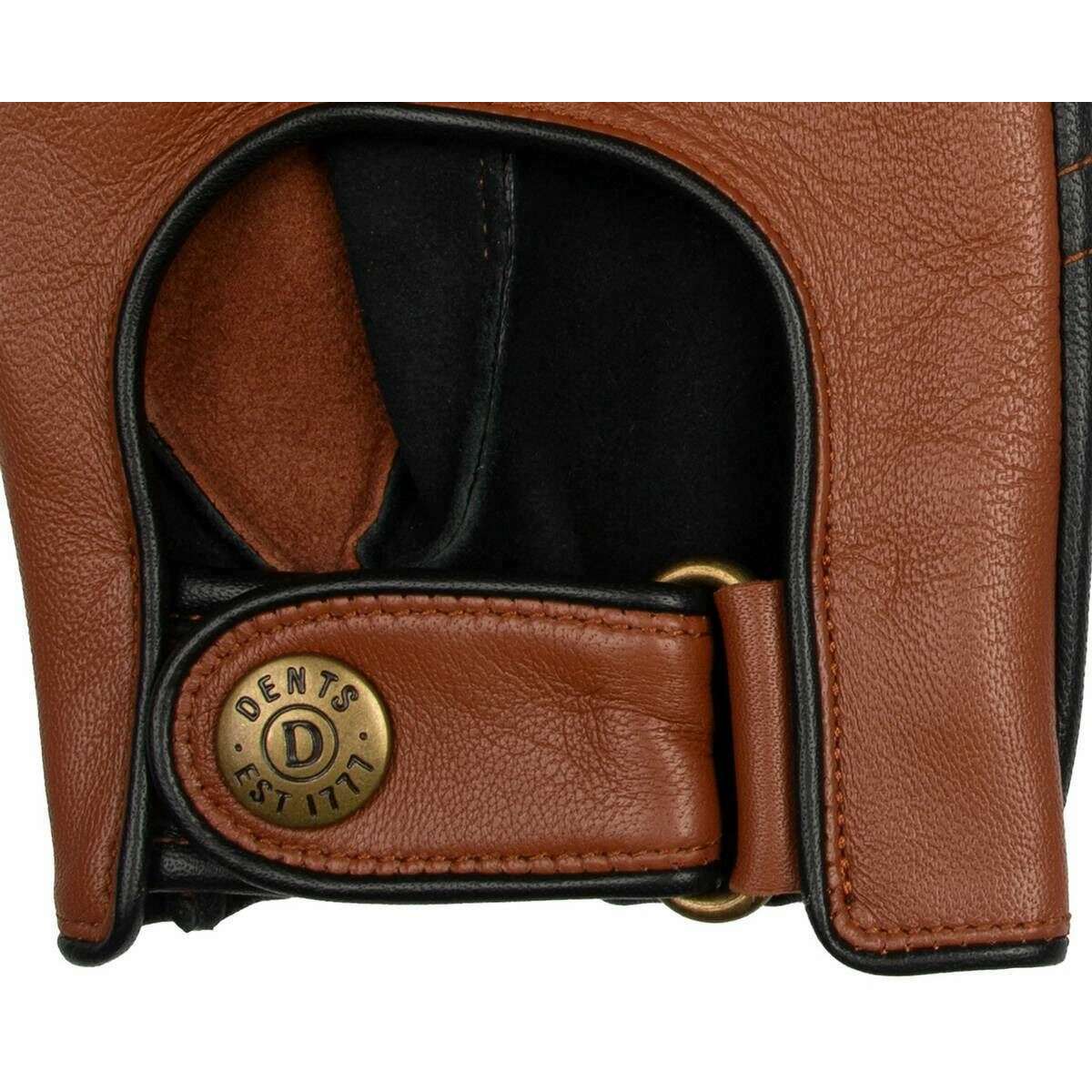 Dents Cadwell Fingerless Two-Colour Leather Driving Gloves - Cognac Brown/Black - Image 5