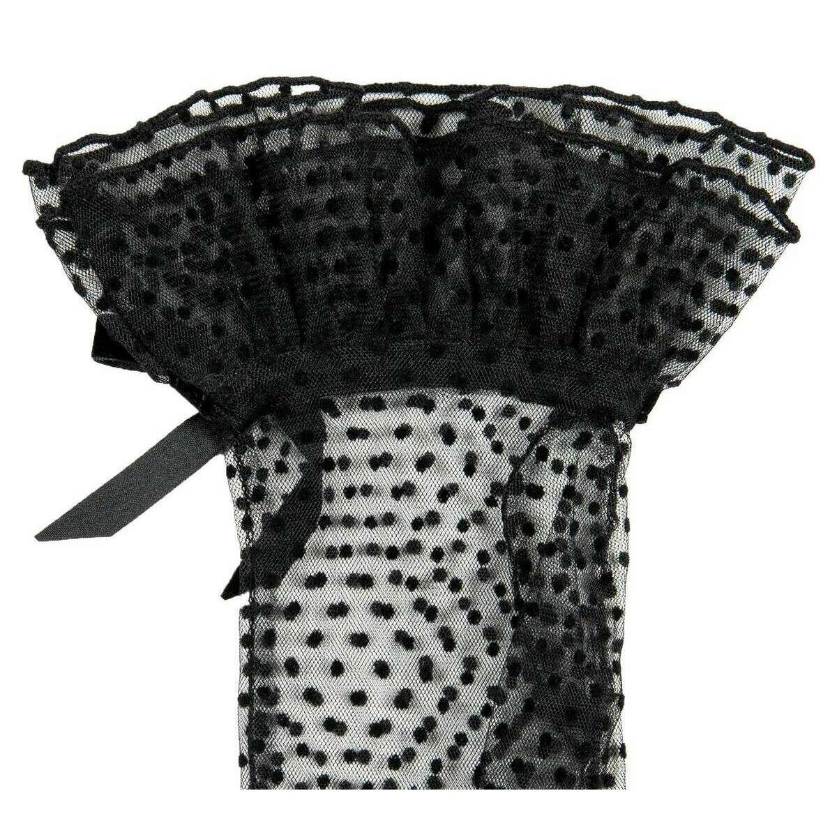 Dents Caroline Double Cuff and Bow Spotty Tulle Gloves - Black - Image 4