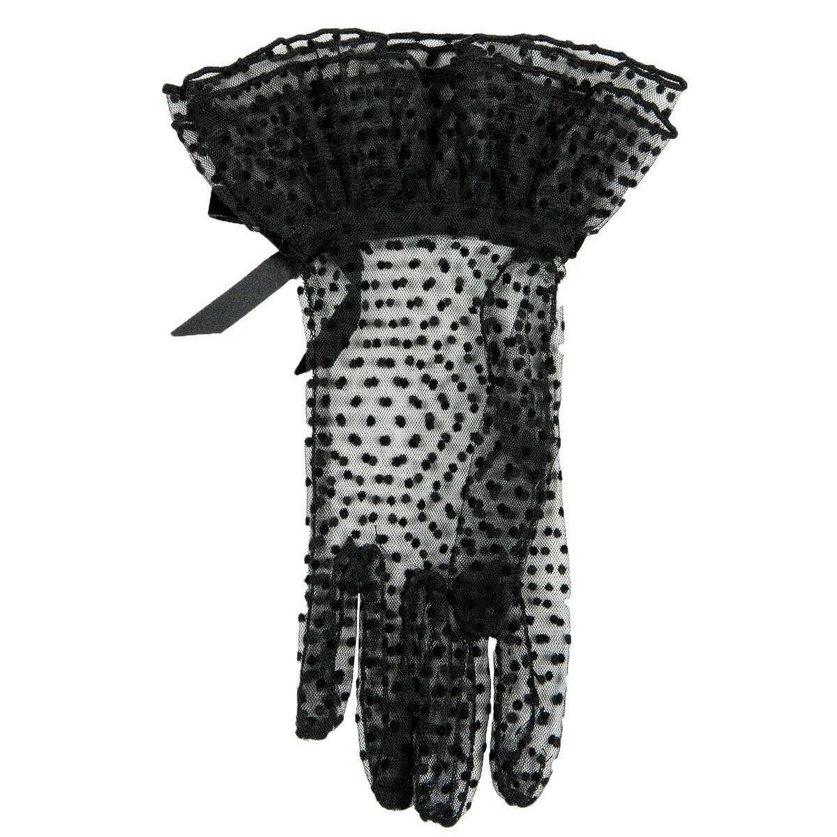Dents Caroline Double Cuff and Bow Spotty Tulle Gloves - Black - Image 5