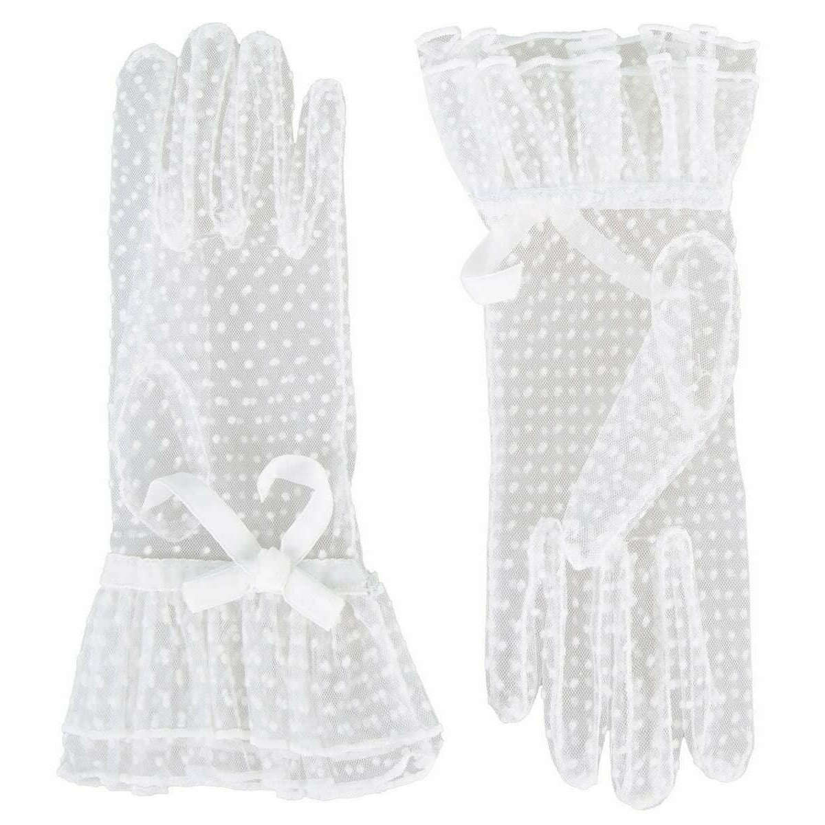 Dents Caroline Double Cuff and Bow Spotty Tulle Gloves - Ivory - Image 2