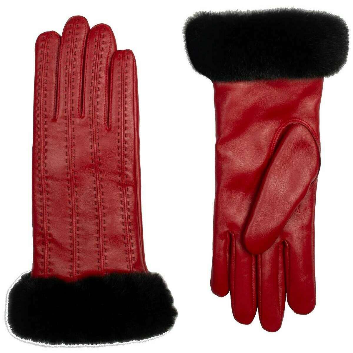 Dents Cassie Contrast Stitching Leather Gloves - Berry Red/Black - Image 2