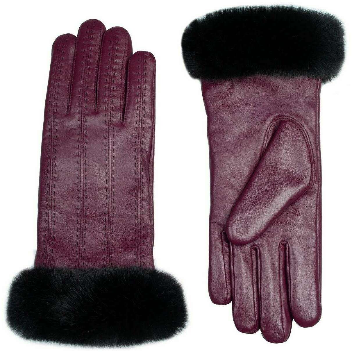 Dents Cassie Contrast Stitching Leather Gloves - Damson Burgundy/Black - Image 2