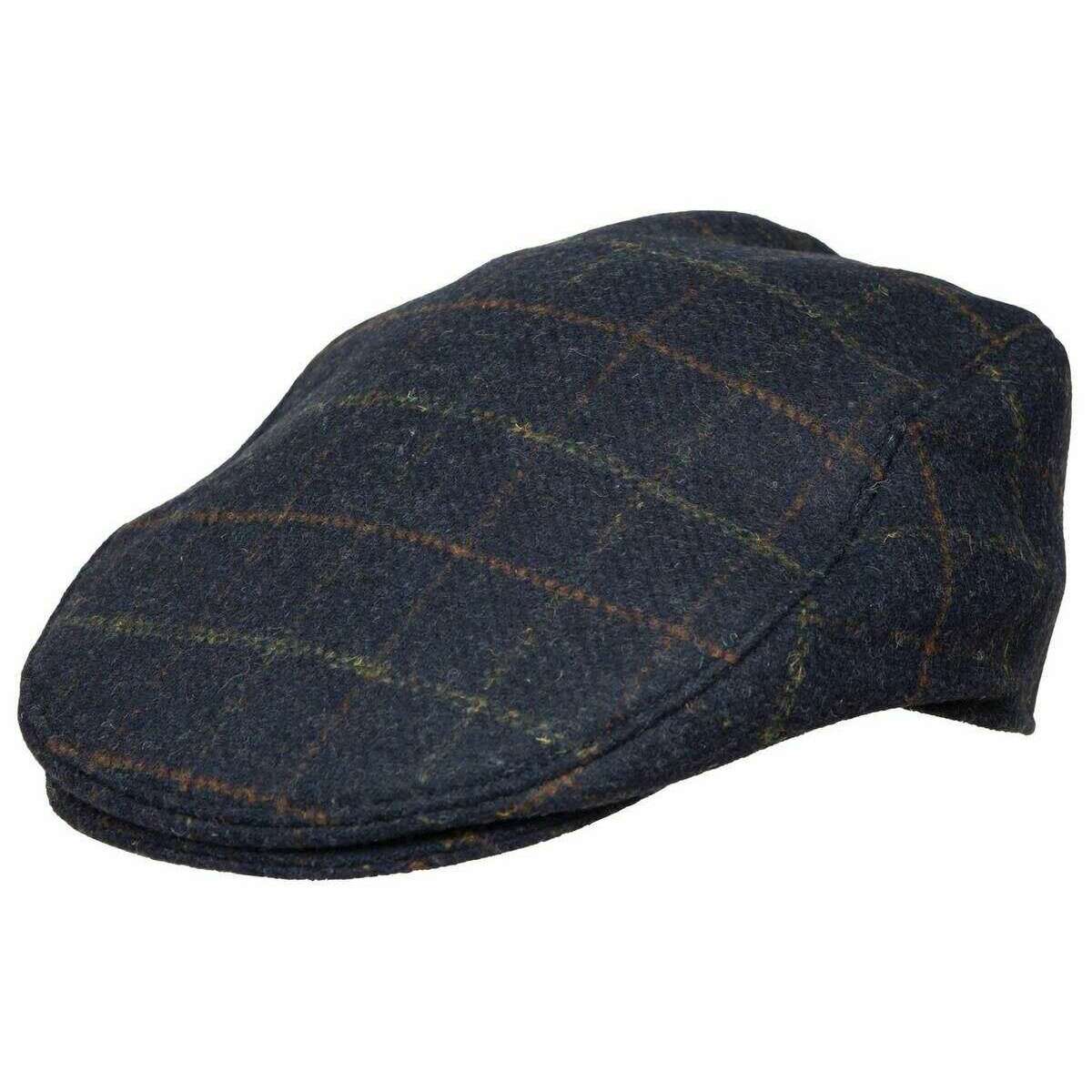 Dents Colliford Check Tweed Flat Cap - Navy