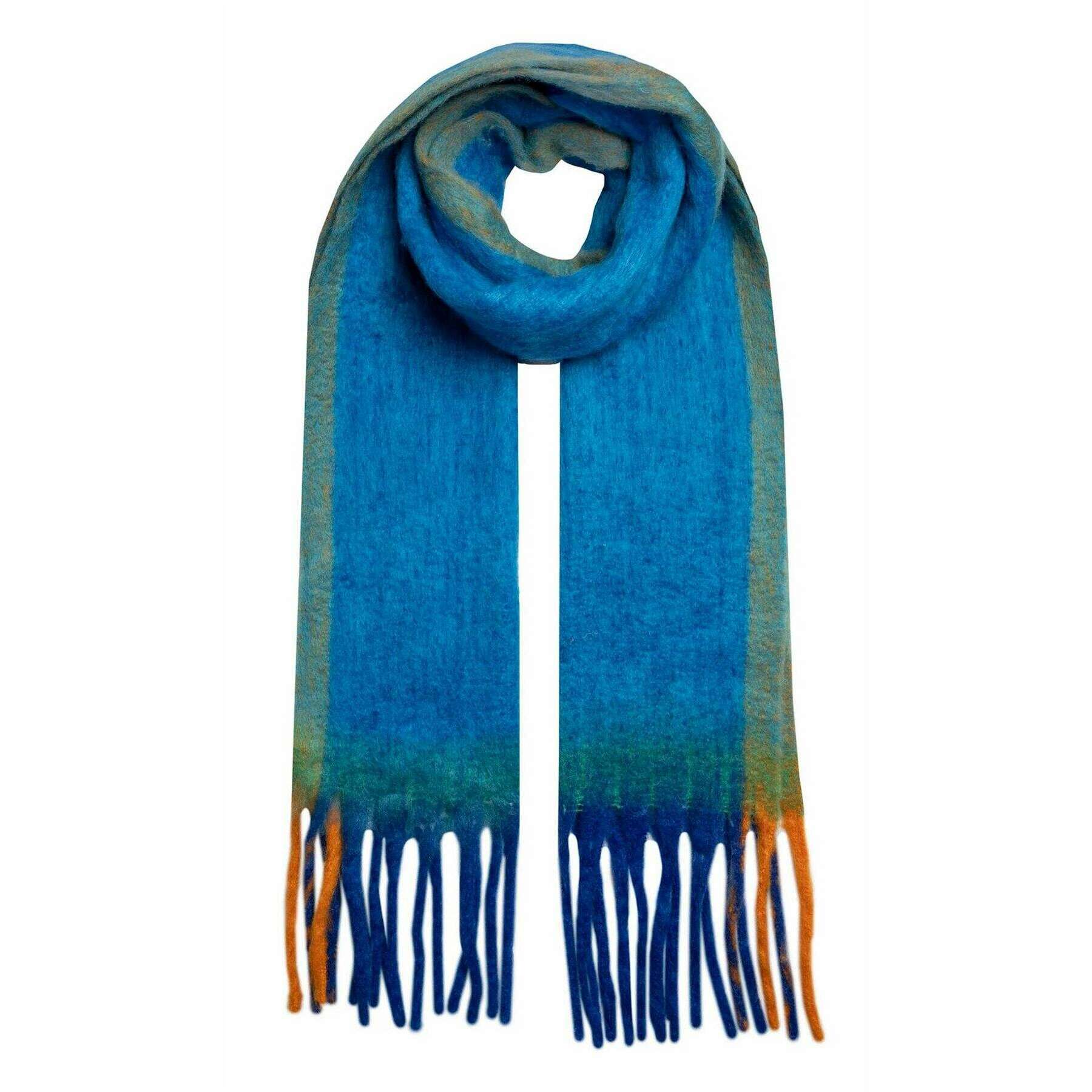 Dents Contrast Blanket Scarf - Cobalt Blue/Tangerine Orange