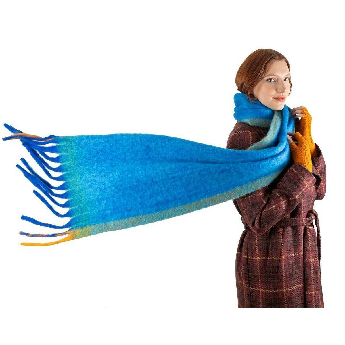 Dents Contrast Blanket Scarf - Cobalt Blue/Tangerine Orange - Image 4