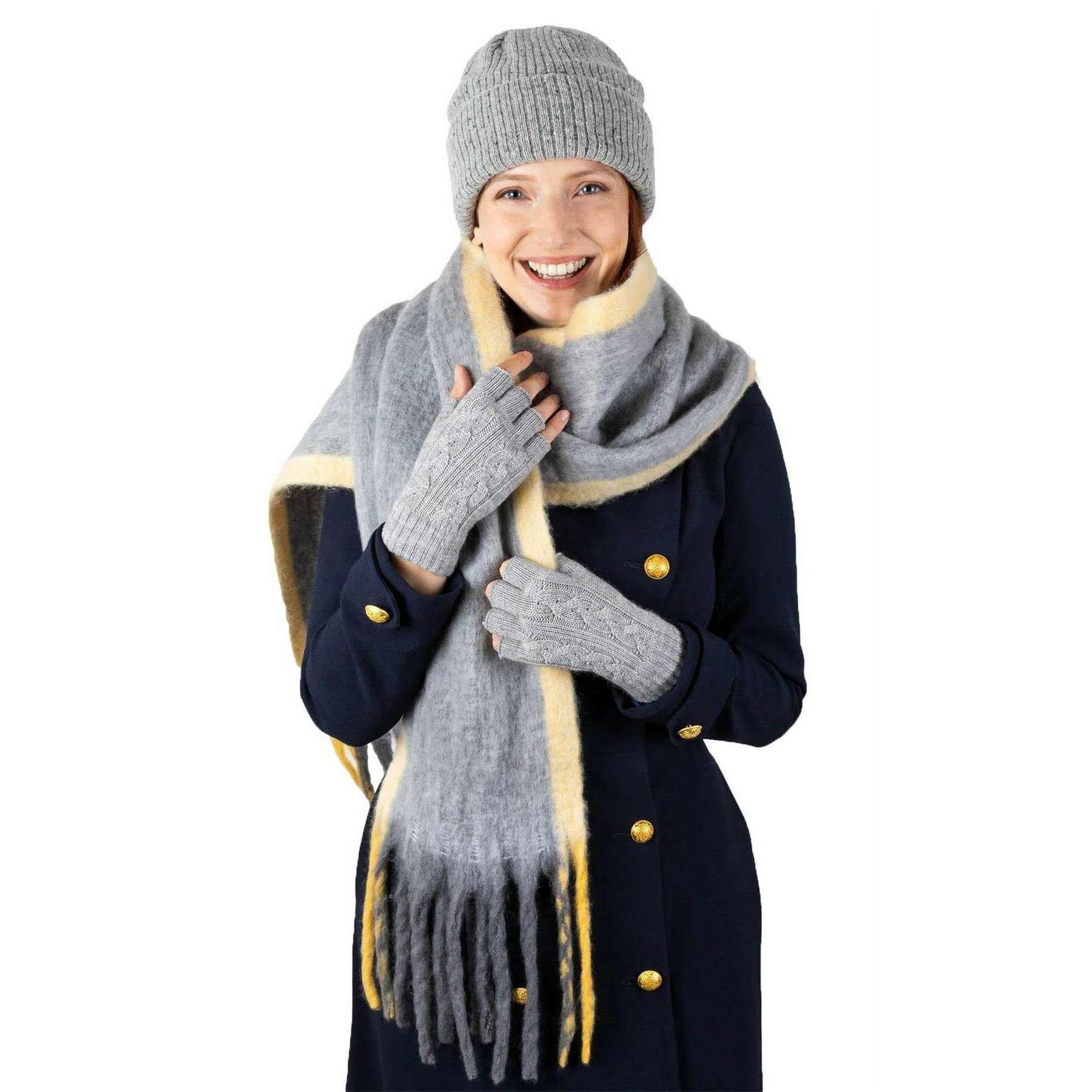 Dents Contrast Blanket Scarf - Dove Grey/Yellow - Image 4