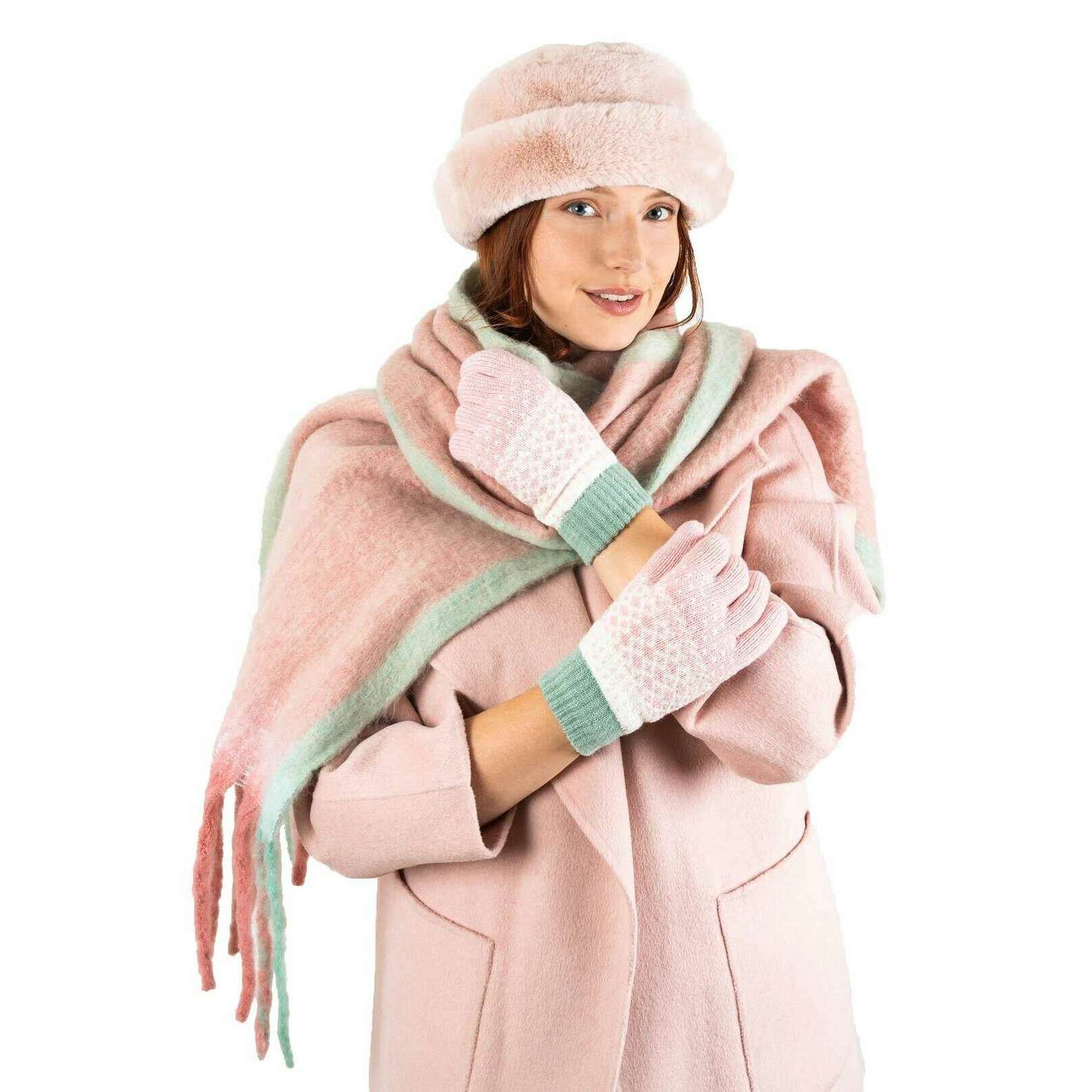 Dents Contrast Blanket Scarf - Pale Pink/Mint Green - Image 4