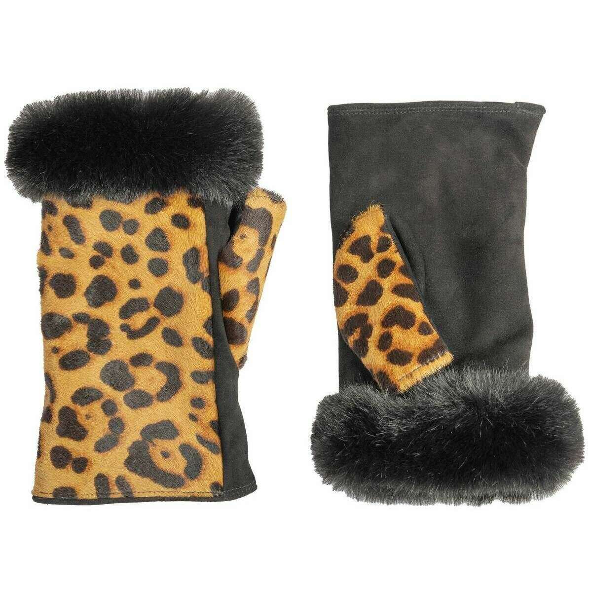 Dents Courtney Fingerless Mittens - Leopard/Black - Image 2
