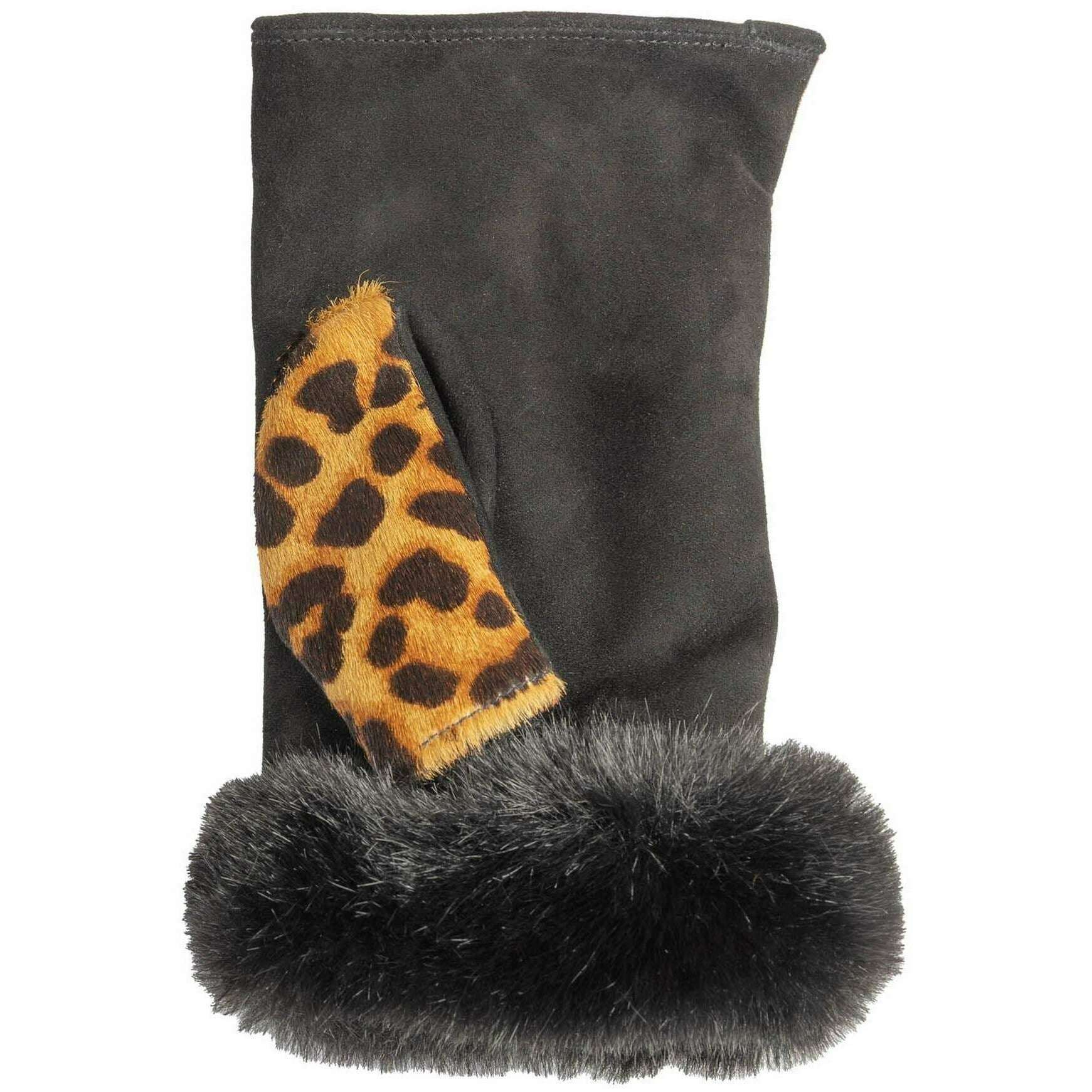 Dents Courtney Fingerless Mittens - Leopard/Black - Image 4