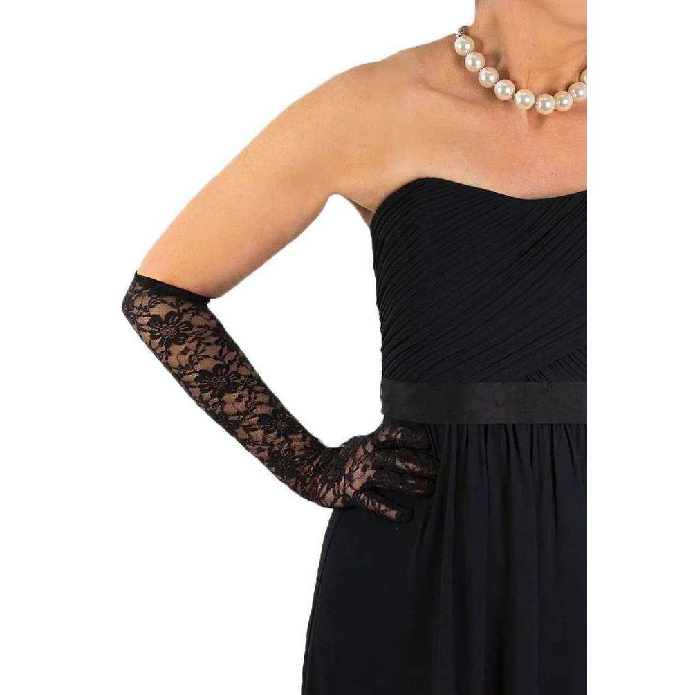 Dents Delilah Long Above Elbow Floral Lace Gloves - Black - Image 2