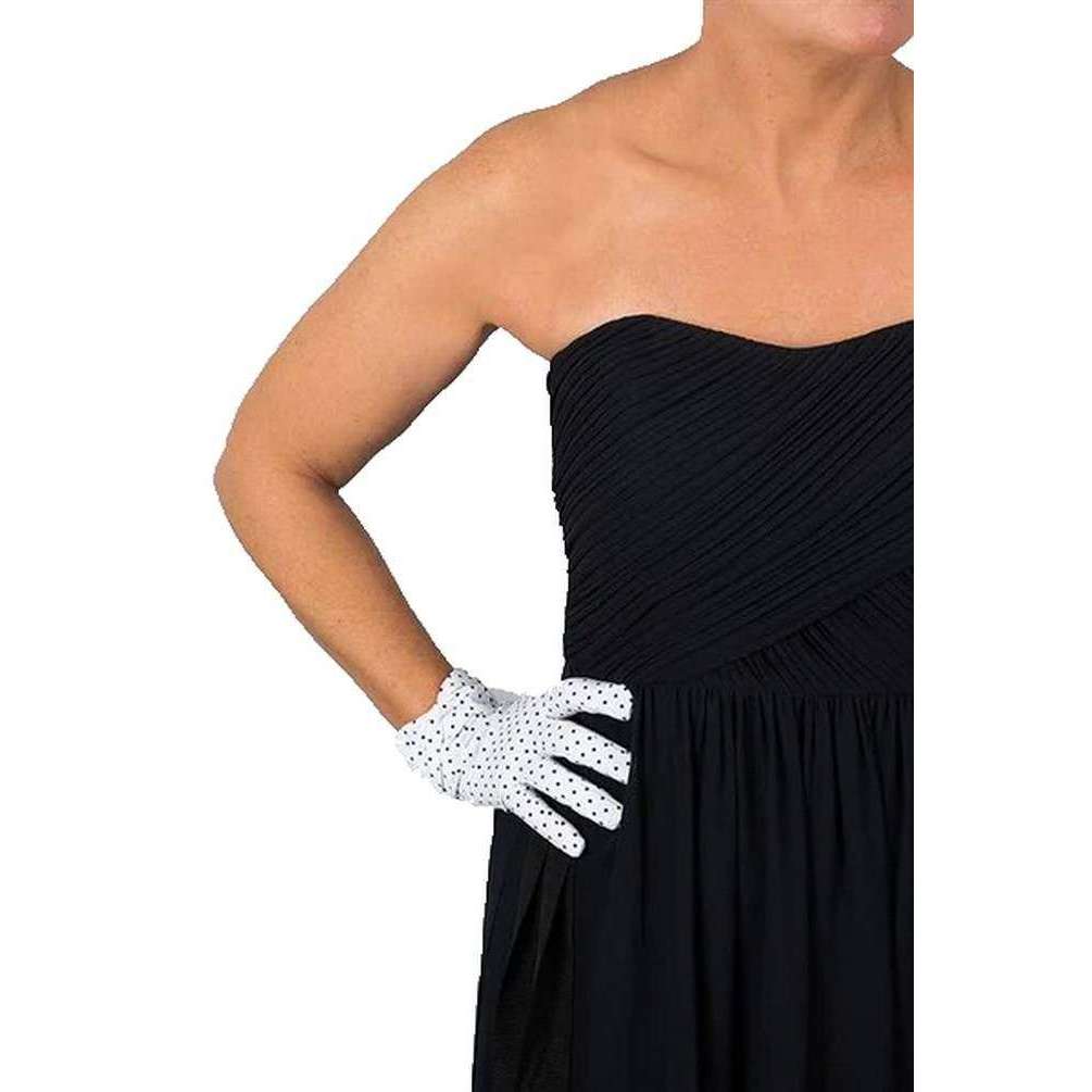 Dents Eugenie Spotted Cuff Bow Cotton Gloves - White/Black - Image 2
