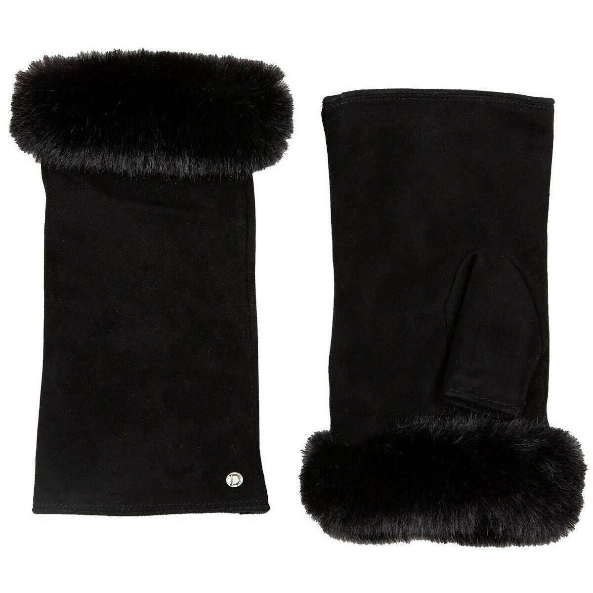 Dents Eva Trim Fingerless Suede Mittens - Black - Image 2