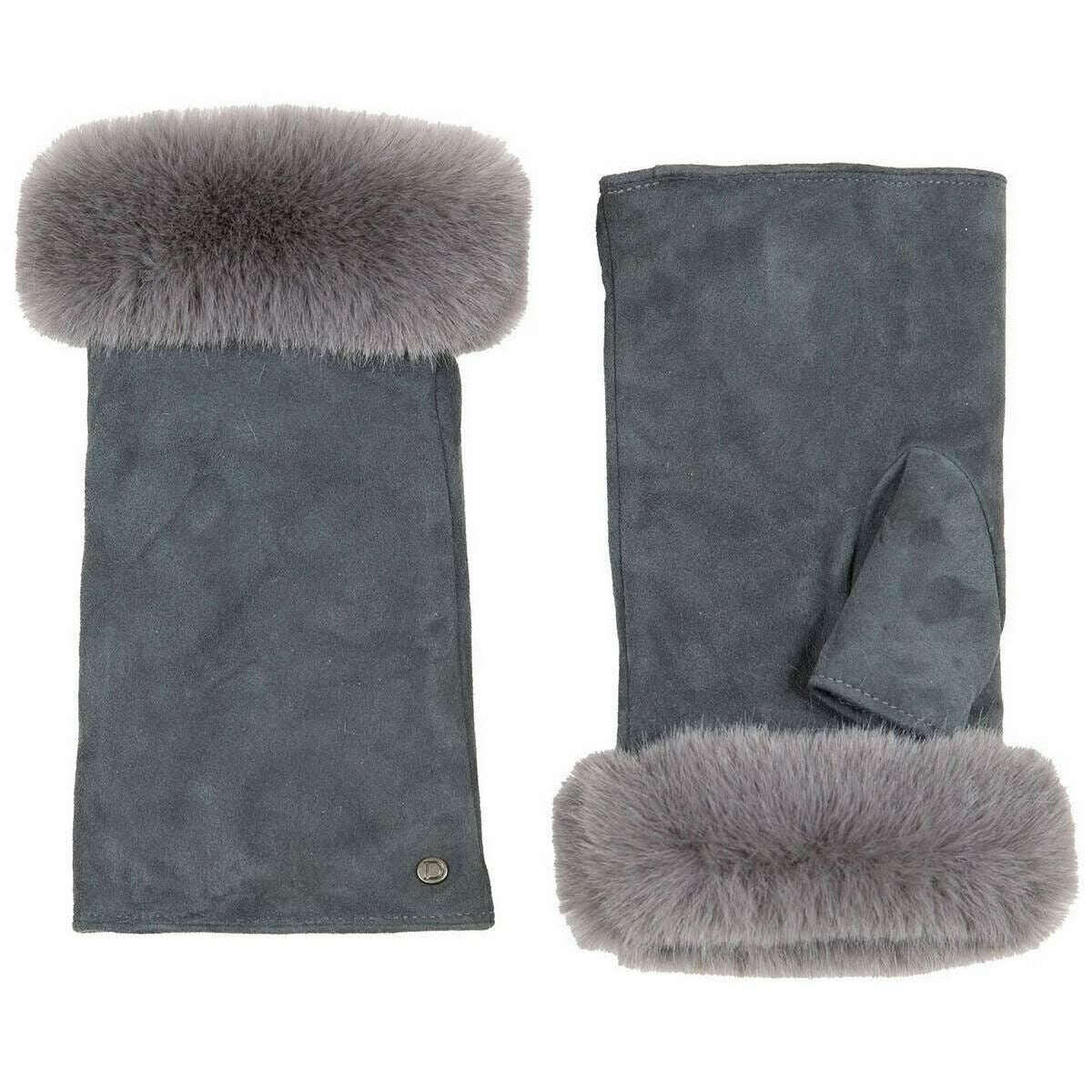 Dents Eva Trim Fingerless Suede Mittens - Charcoal Grey - Image 2