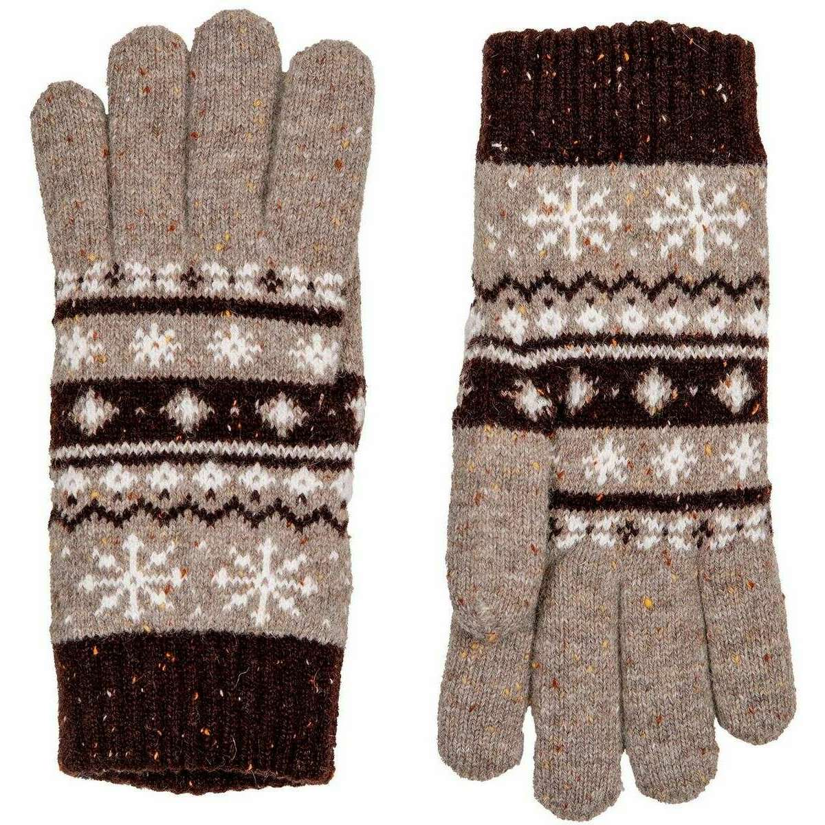 Dents Fair Isle Jacquard Design Knitted Gloves - Oatmeal Beige - Image 2