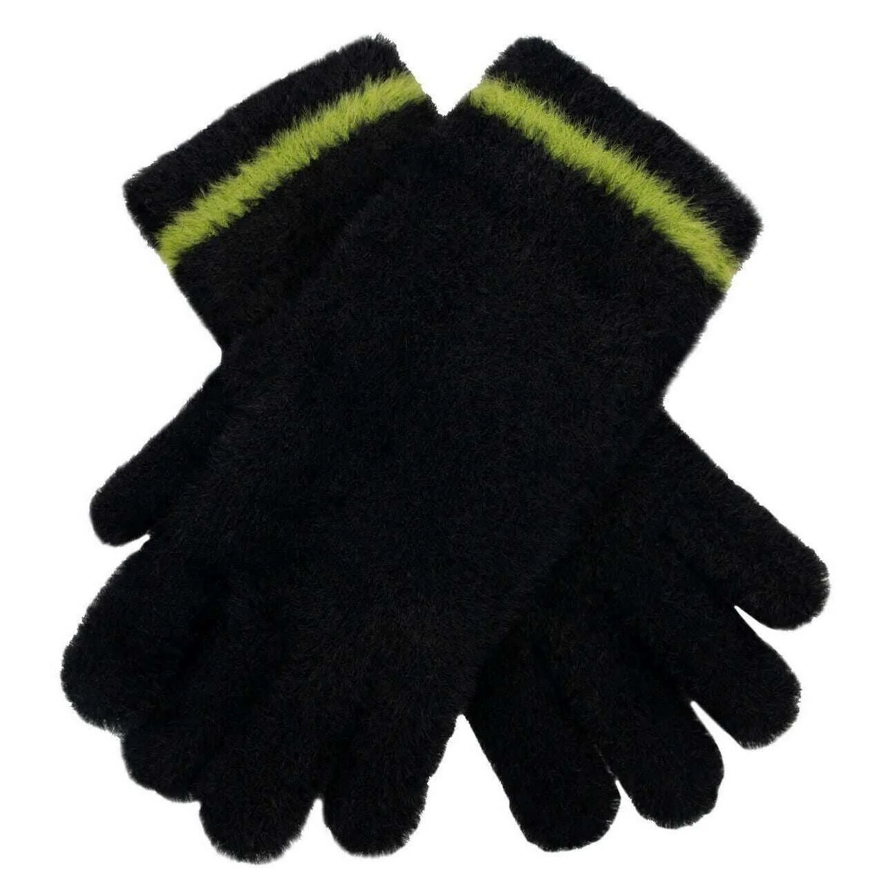 Dents Feather Yarn Knitted Gloves - Black/Green