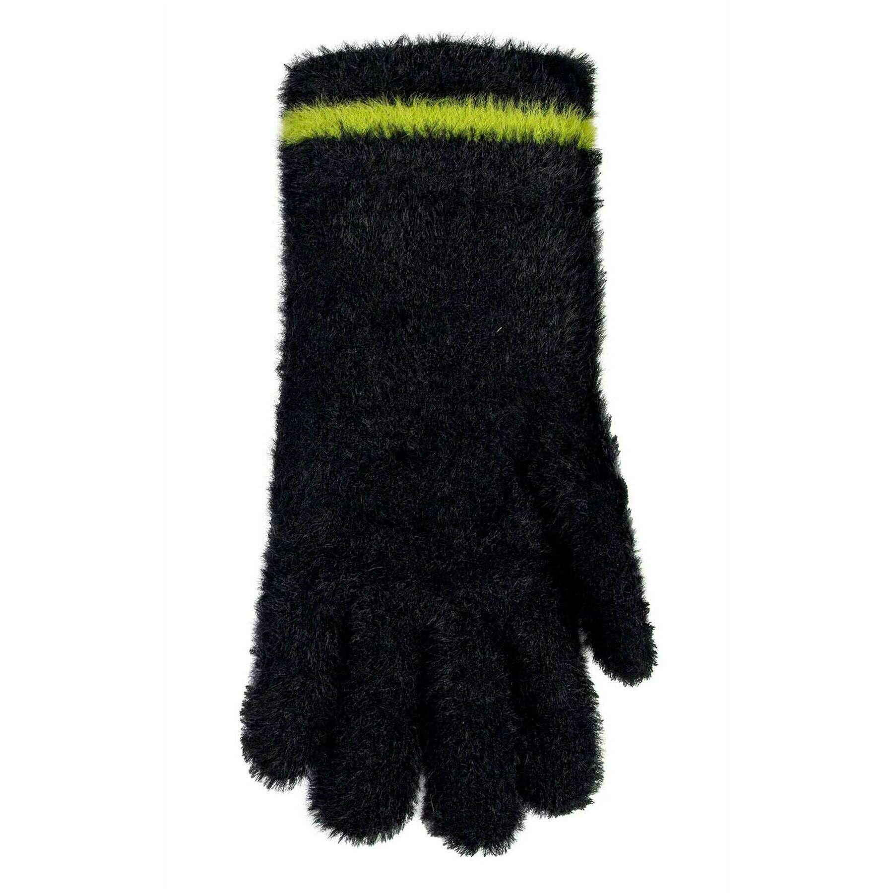 Dents Feather Yarn Knitted Gloves - Black/Green - Image 5