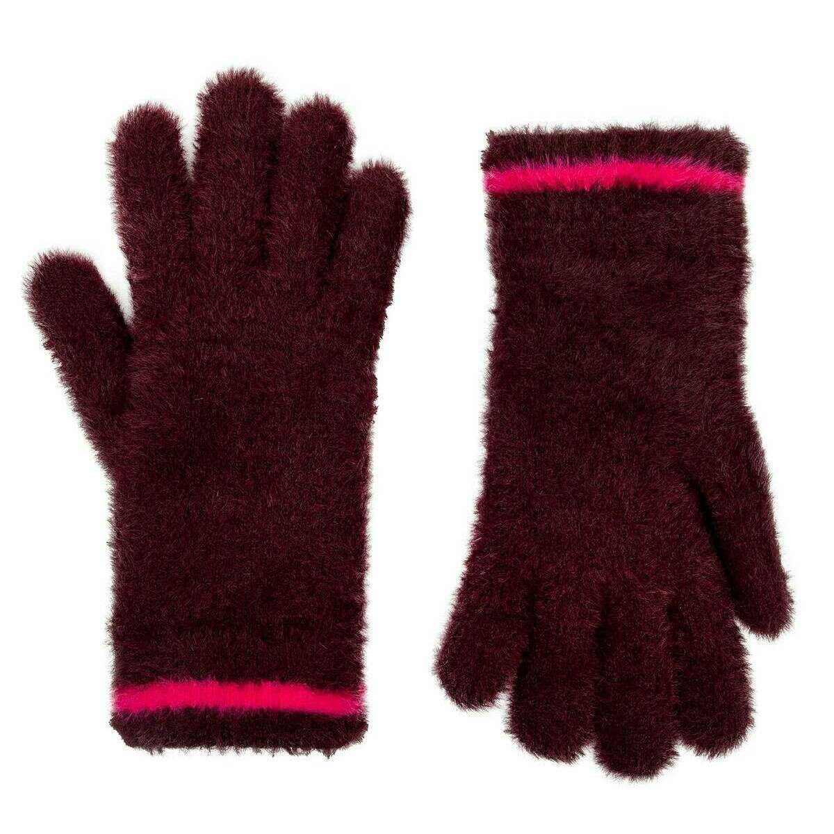 Dents Feather Yarn Knitted Gloves - Burgundy/Pink - Image 2