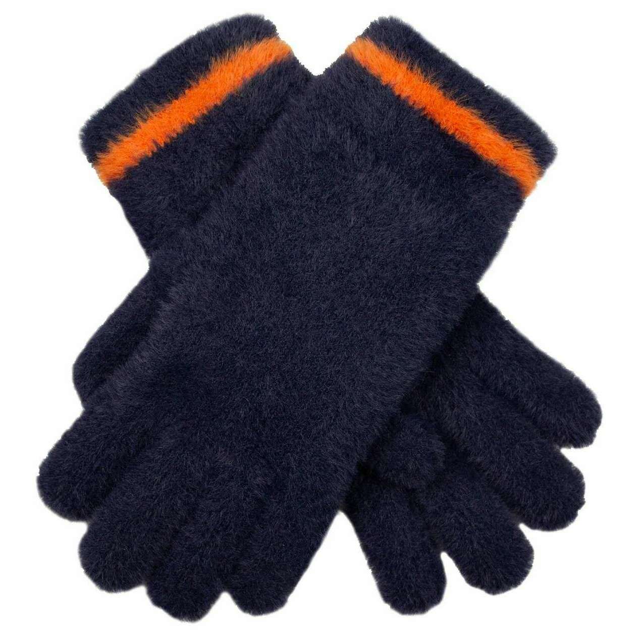 Dents Feather Yarn Knitted Gloves - Navy/Orange