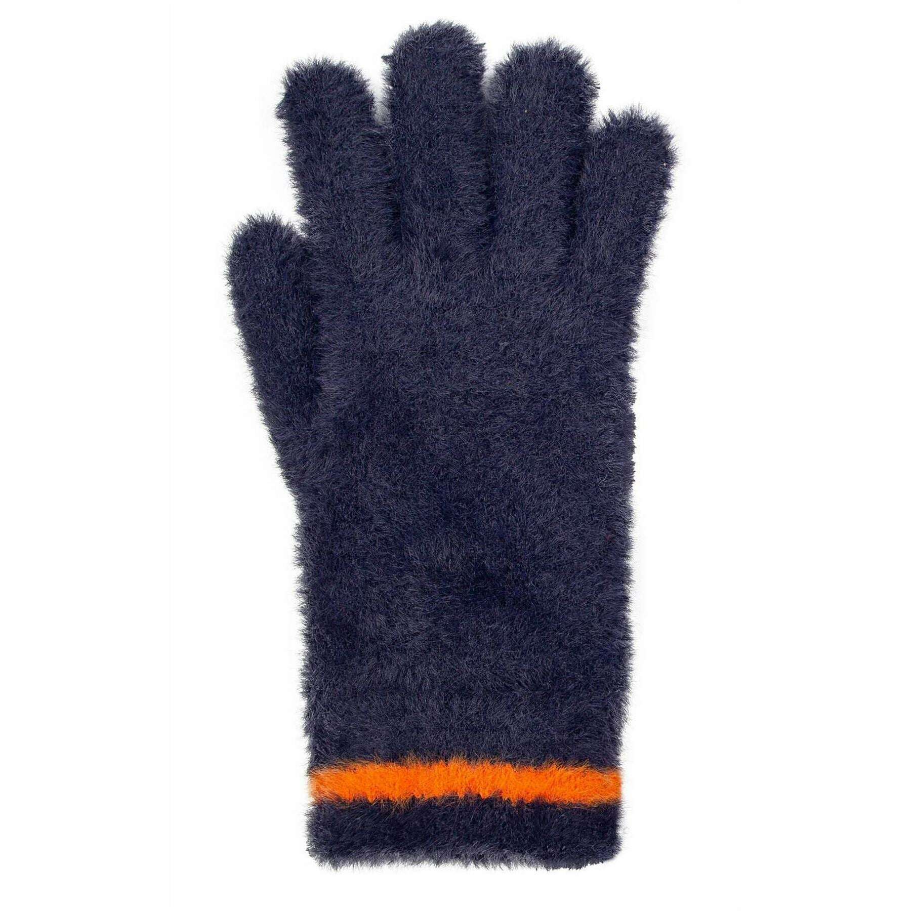 Dents Feather Yarn Knitted Gloves - Navy/Orange - Image 3