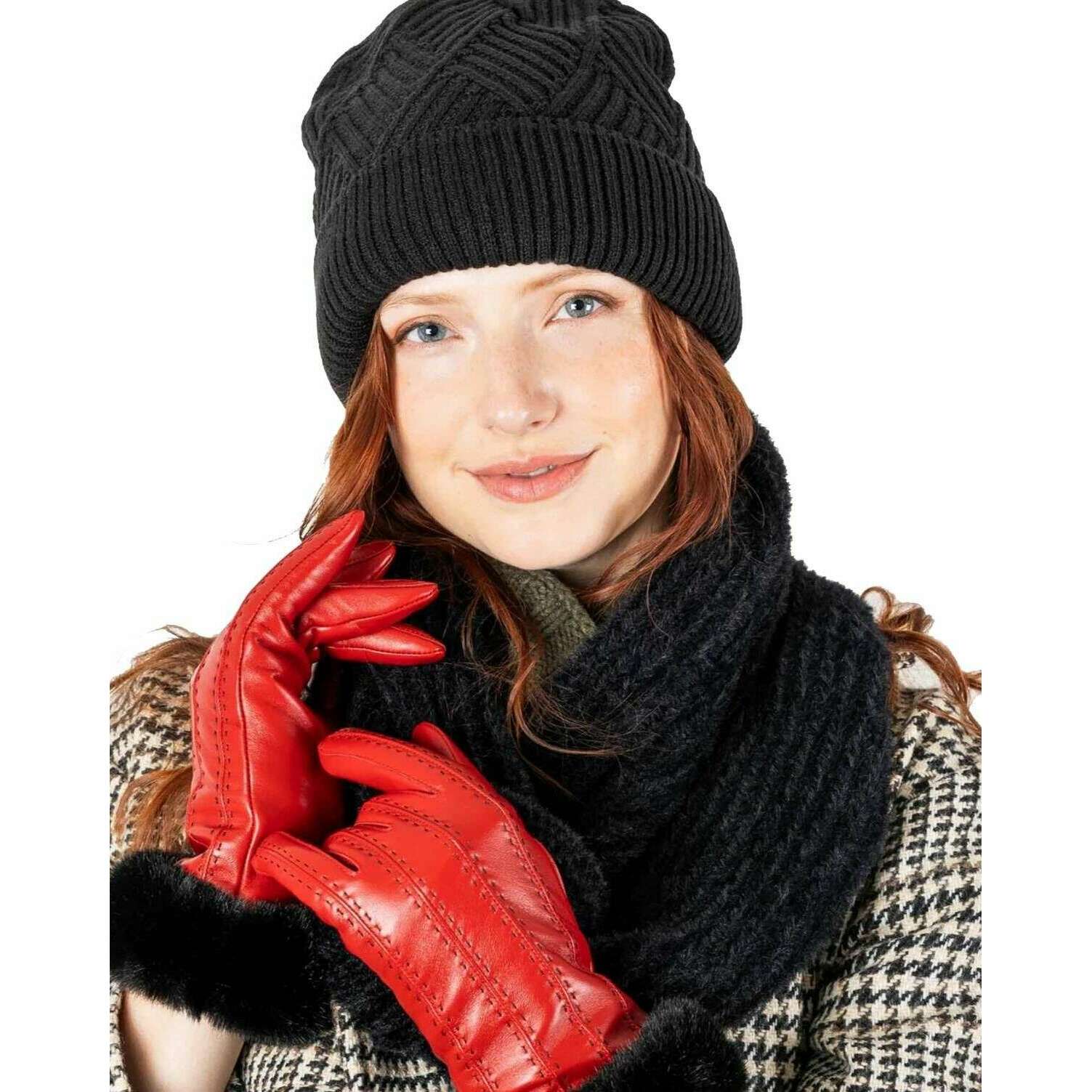 Dents Feather Yarn Knitted Snood - Black - Image 3